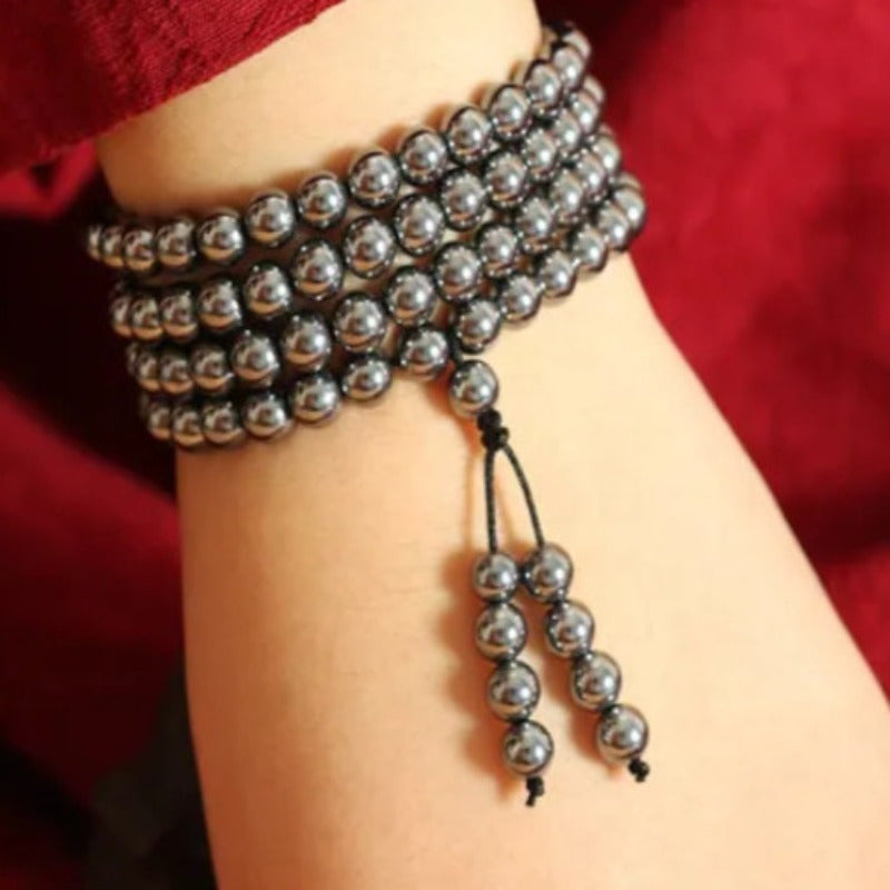 Casual Wear Natural Stone Energy Bracelet with Bohemian Style and 108 Beads, Featuring Terahertz Zirconia