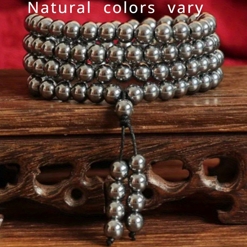 Casual Wear Natural Stone Energy Bracelet with Bohemian Style and 108 Beads, Featuring Terahertz Zirconia