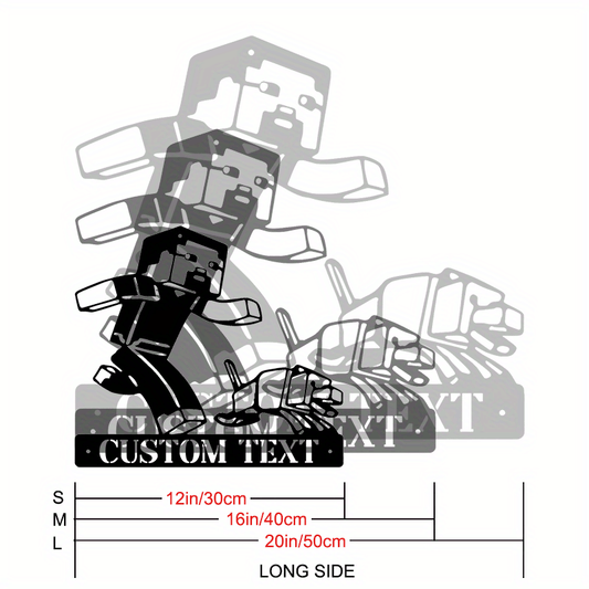 Personalize your space with our customizable black metal wall art featuring a gaming character cutout plaque. Perfect for adding a unique touch to your home, office, garden, or patio decor, this durable metal piece also makes a great housewarming gift.