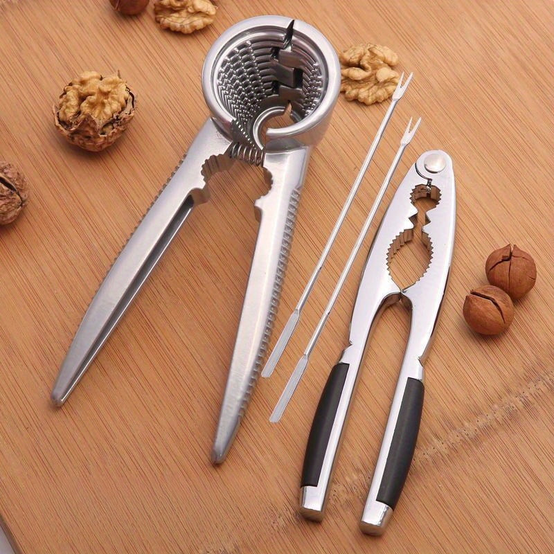 Set of Nut Crackers made of Stainless Steel - Durable Clamp for Walnuts, Tool for Opening Pecans, Crusher for Hazelnuts, Sheller for Almonds - Versatile Kitchen Gadget Kit