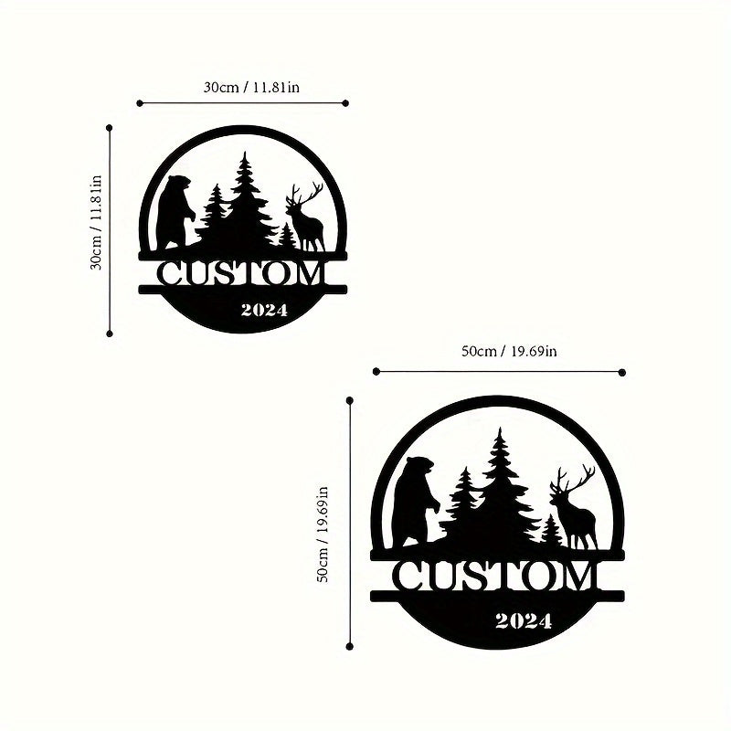 Oila ismingiz bilan o'z Deer & Bear Forest Metal Signingizni sozlang! Ushbu noyob devor san'ati tashqi dekor uchun mukammal va maxsus Rojdestvo sovg'asi sifatida ajoyibdir.