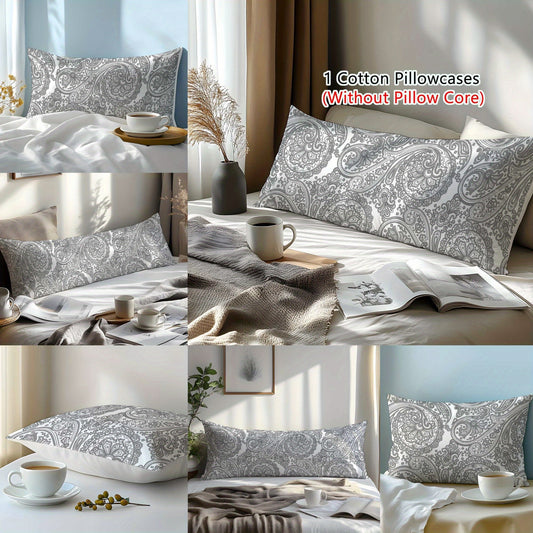 Luxurious 3D Printed Cotton Pillowcase with Paisley Design - Soft, Comfortable, and Skin-Friendly. Perfect for Bedroom, Guest Room, and Hotel. Machine Washable with Envelope Closure, Clear Lines, and Digital Printing. Made with Natural Fibers.