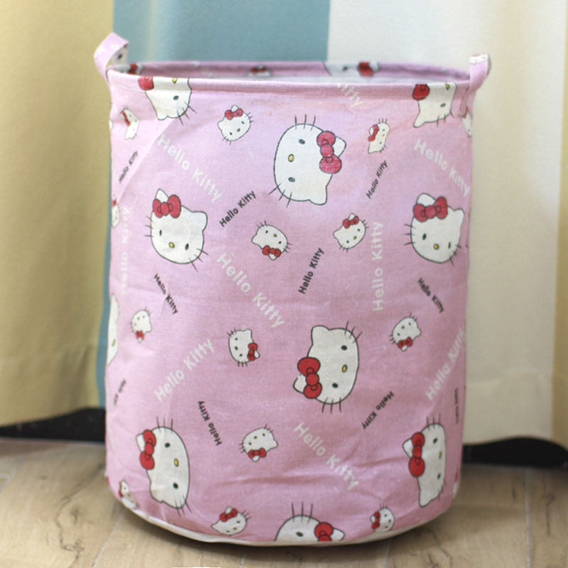 Round Linen Laundry Hamper with Handles from Sanrio - Foldable Storage Basket for Dirty Clothes in Bedroom and Laundry Room