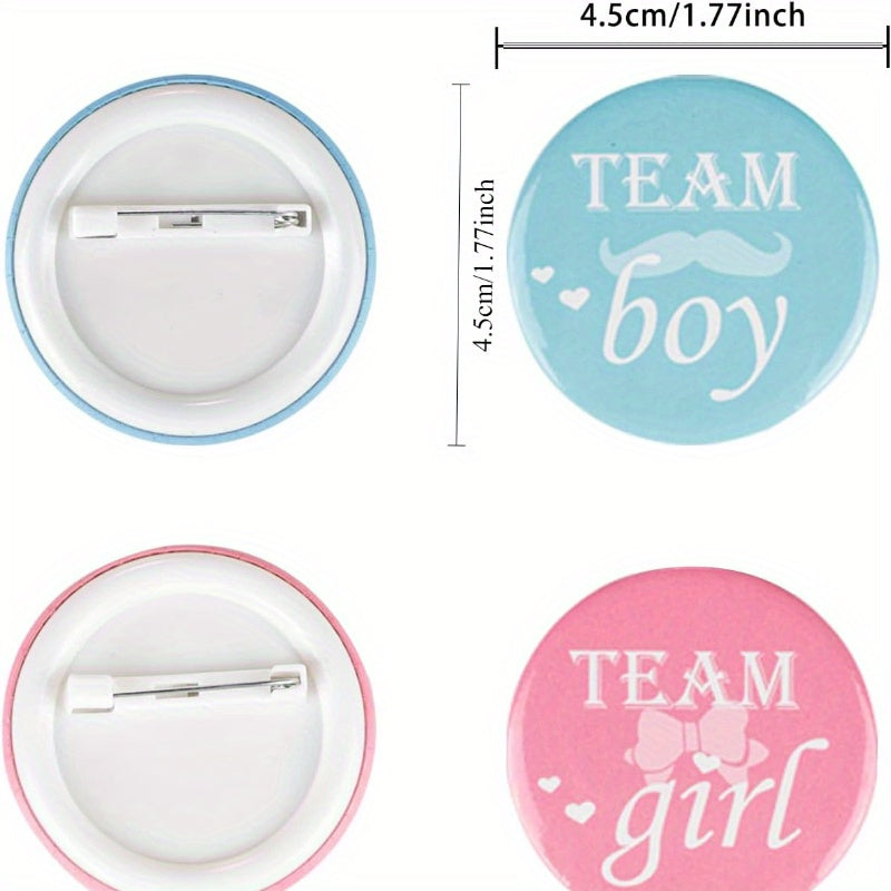 Set of 40 Gender Reveal Button Pins: 2 Inch Pinback Button Pins featuring Team Boy and Team Girl - Metallic Finish