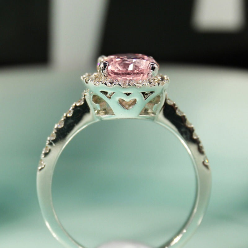 Stunning 2 Carat Pink Moissanite Engagement Ring in 925 Sterling Silver, Ideal for Weddings & Parties, Featuring a Vintage-Inspired Design, Birthstone for December.