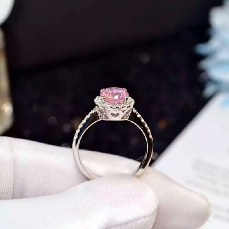 Stunning 2 Carat Pink Moissanite Engagement Ring in 925 Sterling Silver, Ideal for Weddings & Parties, Featuring a Vintage-Inspired Design, Birthstone for December.