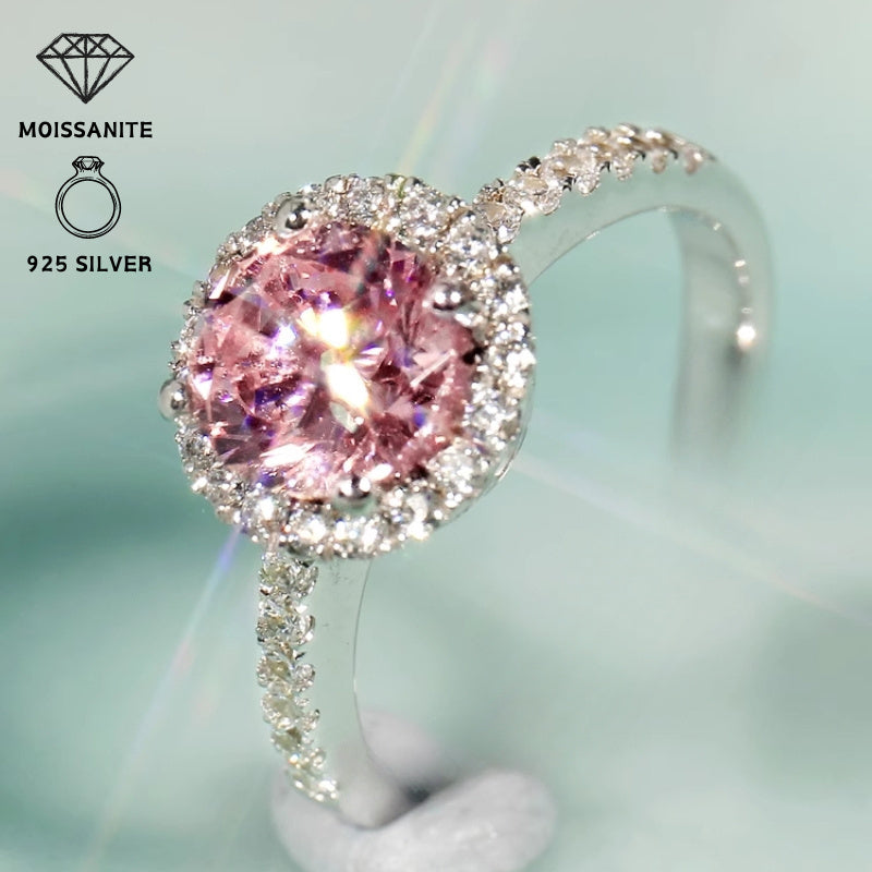 Stunning 2 Carat Pink Moissanite Engagement Ring in 925 Sterling Silver, Ideal for Weddings & Parties, Featuring a Vintage-Inspired Design, Birthstone for December.