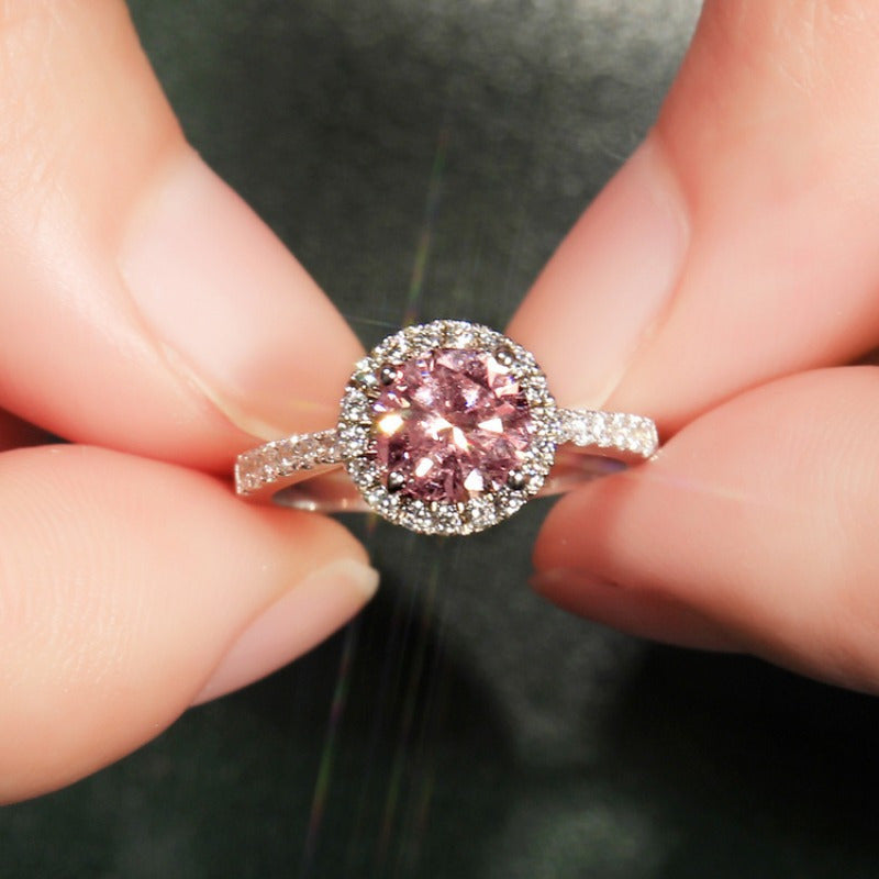 Stunning 2 Carat Pink Moissanite Engagement Ring in 925 Sterling Silver, Ideal for Weddings & Parties, Featuring a Vintage-Inspired Design, Birthstone for December.