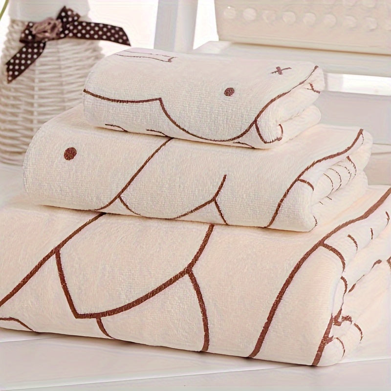 Cartoon bath towels set includes 3 sizes for summer fun!