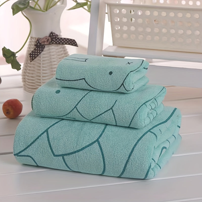 Cartoon bath towels set includes 3 sizes for summer fun!