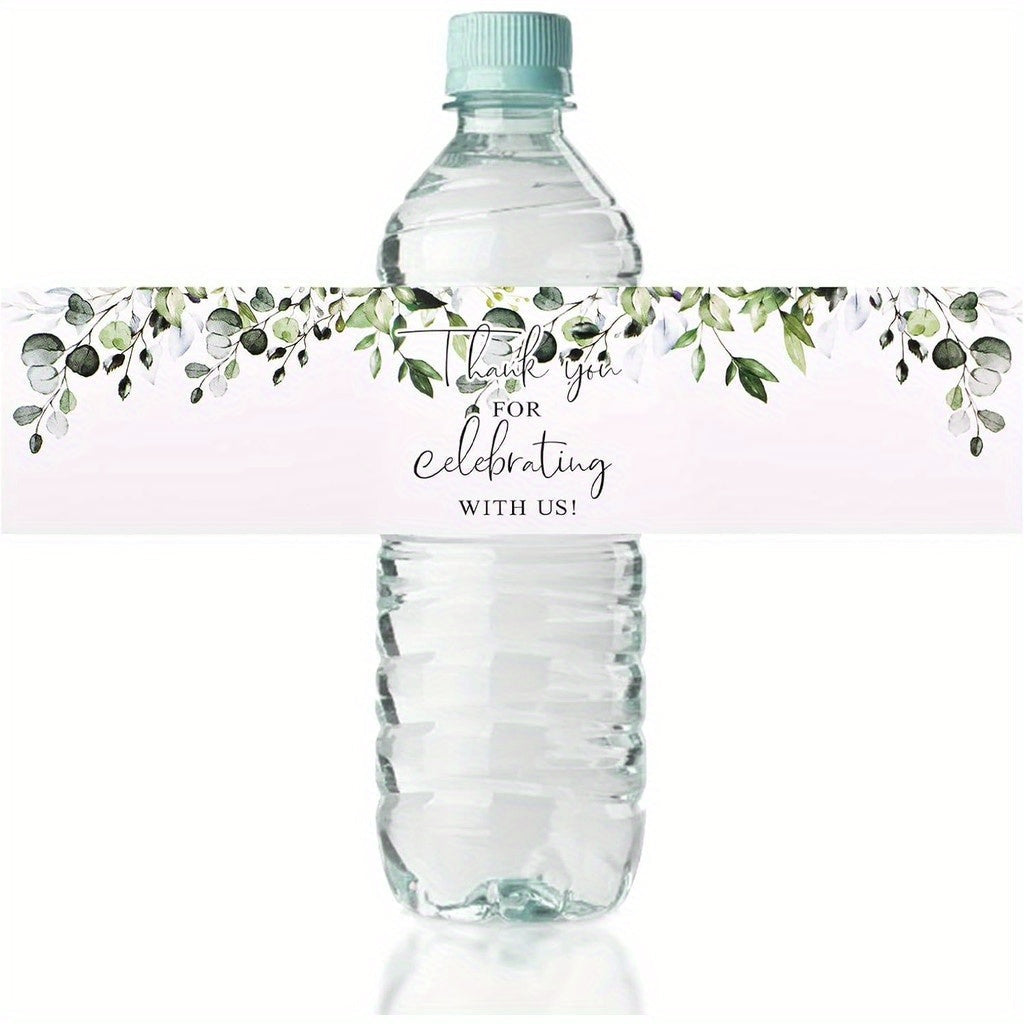 Set of 50 Elegant Greenery Water Bottle Labels - Ideal for Weddings, Birthdays & Showers | Long-lasting Thank You Stickers for Any Beverage Container