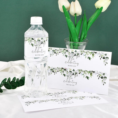 Set of 50 Elegant Greenery Water Bottle Labels - Ideal for Weddings, Birthdays & Showers | Long-lasting Thank You Stickers for Any Beverage Container