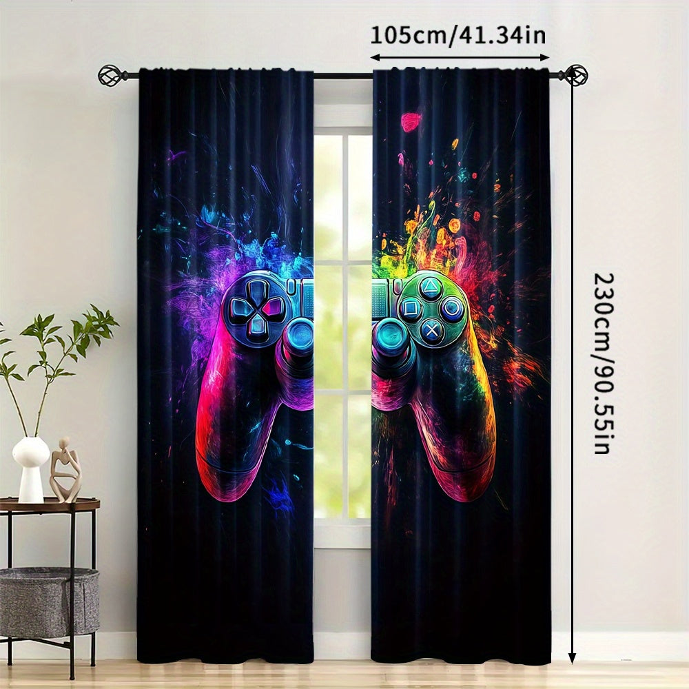 Enhance Your Gaming Space with Game Controller Themed Blackout Curtains - Set of 2 Polyester Panels for Bedroom or Living Room, Suitable for Ages 14 and Up, Easy to Hang Rod Pocket Window Treatment - Add a Pop of Vibrant Video Game Style to Your Home