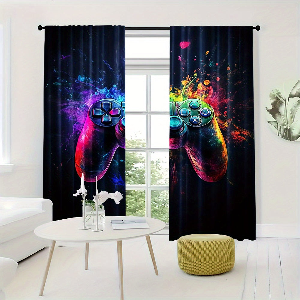 Enhance Your Gaming Space with Game Controller Themed Blackout Curtains - Set of 2 Polyester Panels for Bedroom or Living Room, Suitable for Ages 14 and Up, Easy to Hang Rod Pocket Window Treatment - Add a Pop of Vibrant Video Game Style to Your Home