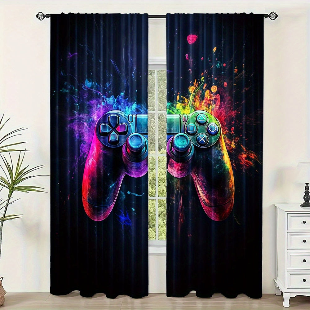 Enhance Your Gaming Space with Game Controller Themed Blackout Curtains - Set of 2 Polyester Panels for Bedroom or Living Room, Suitable for Ages 14 and Up, Easy to Hang Rod Pocket Window Treatment - Add a Pop of Vibrant Video Game Style to Your Home