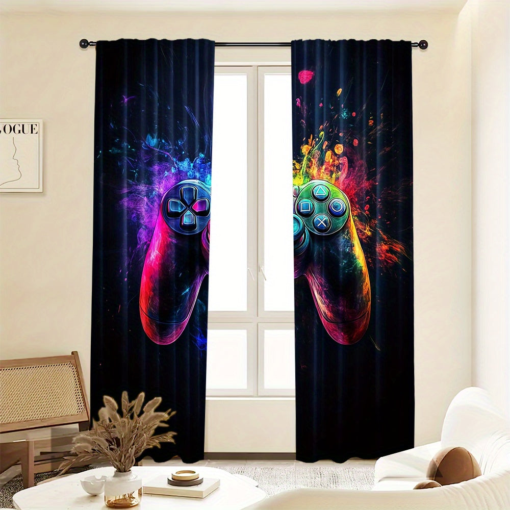 Enhance Your Gaming Space with Game Controller Themed Blackout Curtains - Set of 2 Polyester Panels for Bedroom or Living Room, Suitable for Ages 14 and Up, Easy to Hang Rod Pocket Window Treatment - Add a Pop of Vibrant Video Game Style to Your Home