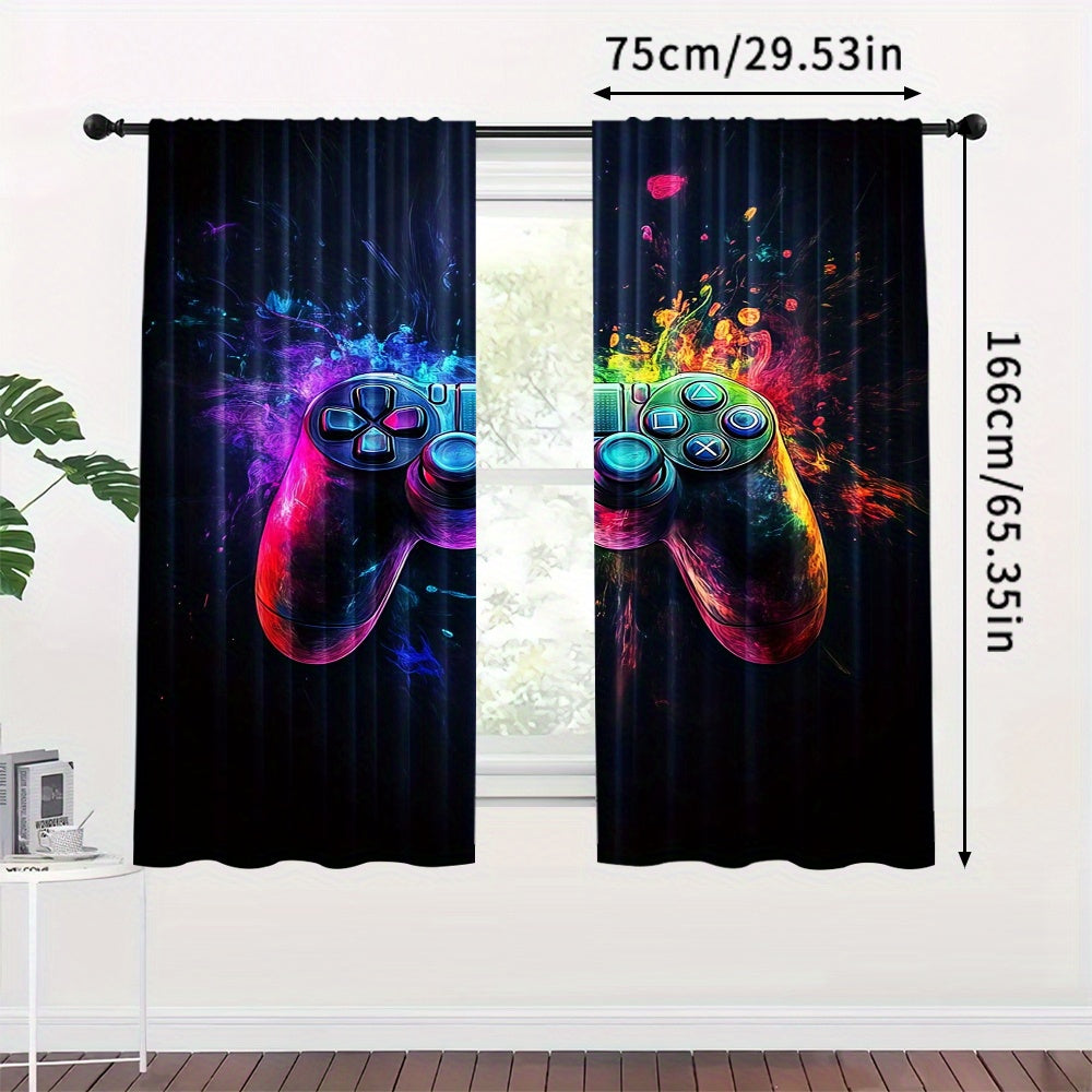 Enhance Your Gaming Space with Game Controller Themed Blackout Curtains - Set of 2 Polyester Panels for Bedroom or Living Room, Suitable for Ages 14 and Up, Easy to Hang Rod Pocket Window Treatment - Add a Pop of Vibrant Video Game Style to Your Home