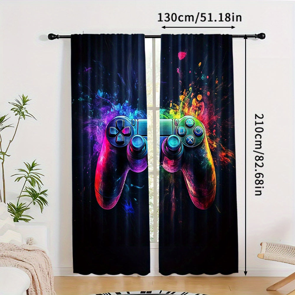 Enhance Your Gaming Space with Game Controller Themed Blackout Curtains - Set of 2 Polyester Panels for Bedroom or Living Room, Suitable for Ages 14 and Up, Easy to Hang Rod Pocket Window Treatment - Add a Pop of Vibrant Video Game Style to Your Home