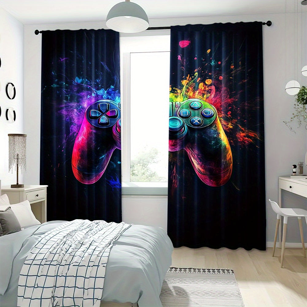 Enhance Your Gaming Space with Game Controller Themed Blackout Curtains - Set of 2 Polyester Panels for Bedroom or Living Room, Suitable for Ages 14 and Up, Easy to Hang Rod Pocket Window Treatment - Add a Pop of Vibrant Video Game Style to Your Home