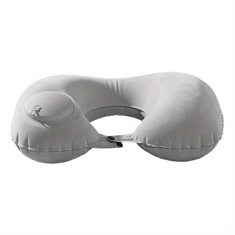 Inflatable U-Shaped Neck Pillow - Portable Travel Cervical Support Cushion. Made of Soft Woven Material, No Batteries Needed. Easy Spot-Clean Care. Available in Black/Grey.