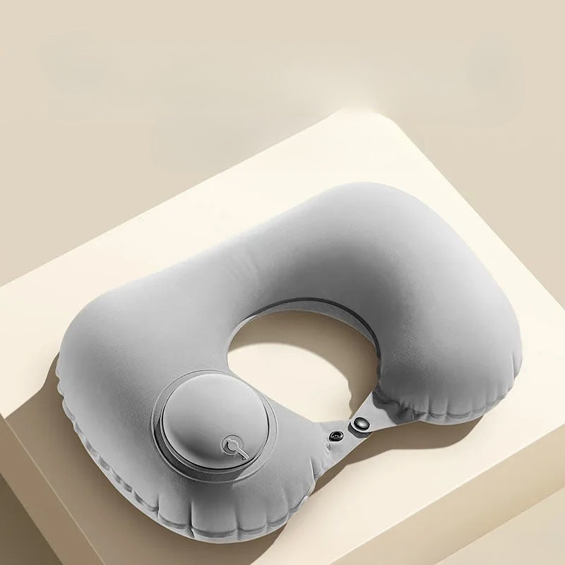 Inflatable U-Shaped Neck Pillow - Portable Travel Cervical Support Cushion. Made of Soft Woven Material, No Batteries Needed. Easy Spot-Clean Care. Available in Black/Grey.