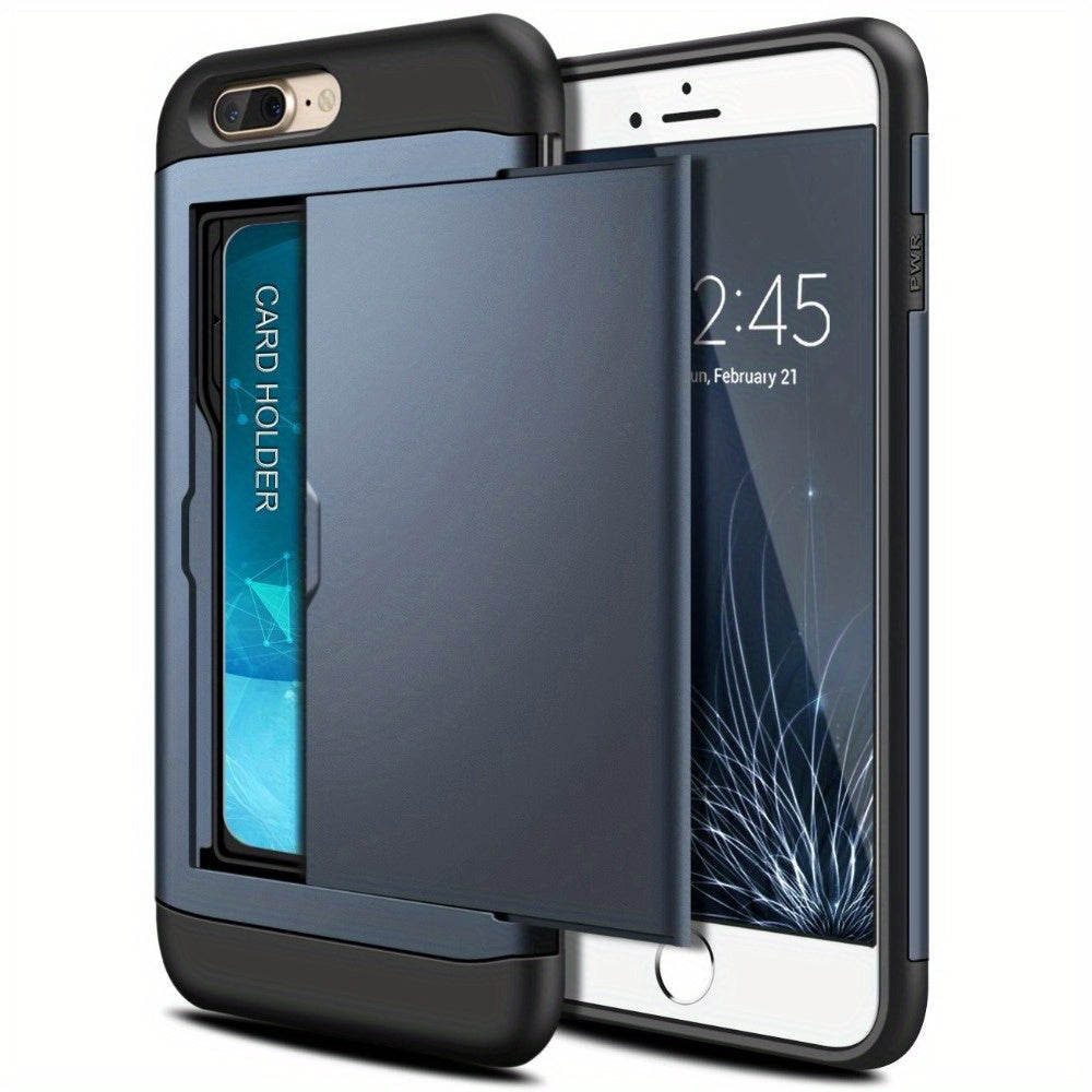 iPhone wallet case with slide card slots for various iPhone models.