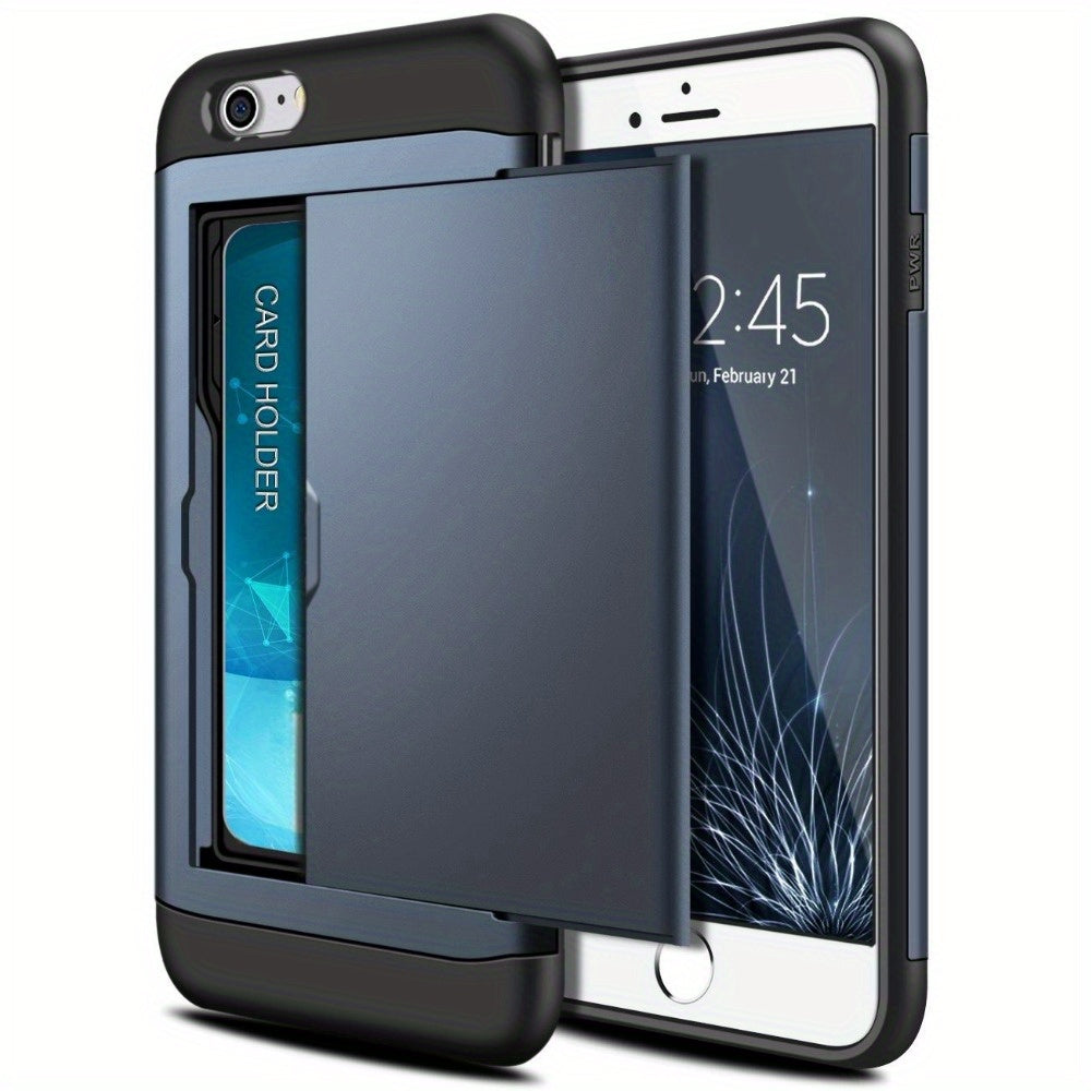 iPhone wallet case with slide card slots for various iPhone models.