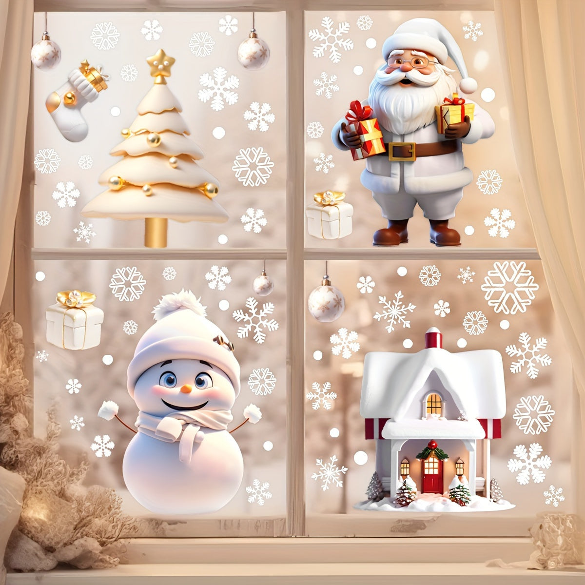 Set the scene for Christmas with this festive window cling set, featuring Santa, snowman, and holiday themes. Perfect for adding a touch of sparkle to your home or party celebrations. Get into the holiday spirit with these charming decorations.