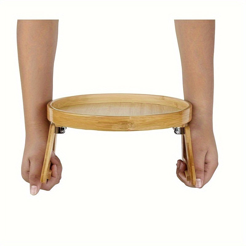 Bamboo Sofa Arm Tray - A versatile and dependable side table, made of durable hardwood in a natural wood finish. Compact size of 24.99cm x 13.0cm, no need for power, offers instant stability.