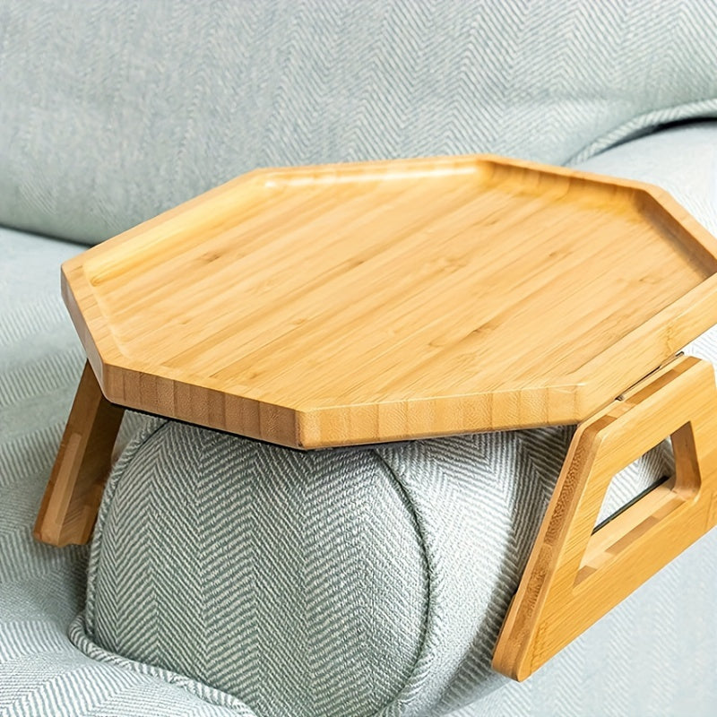 Bamboo Sofa Arm Tray - A versatile and dependable side table, made of durable hardwood in a natural wood finish. Compact size of 24.99cm x 13.0cm, no need for power, offers instant stability.