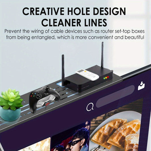 Effortless Installation TV Top Shelf - Sturdy Metal Stand for Monitor & Router, Space-Efficient Design, Sleek Black Finish