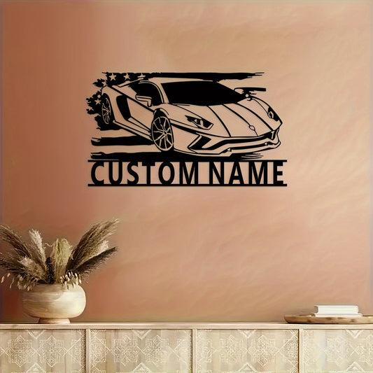 Versatile Vintage Car Metal Sign Wall Art in Black - Personalized Name Engraved, Perfect for Home & Garage Decor, Ideal Gift for Car Enthusiasts and Mechanics, Customizable Metal Craft Hanging Ornament for Any Occasion