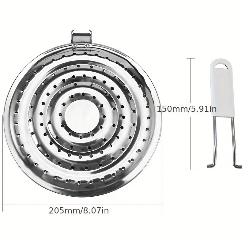 One piece of a double-thick stainless steel heat diffuser plate, designed for electric and gas stove tops to save energy and provide a flame guard during cooking.