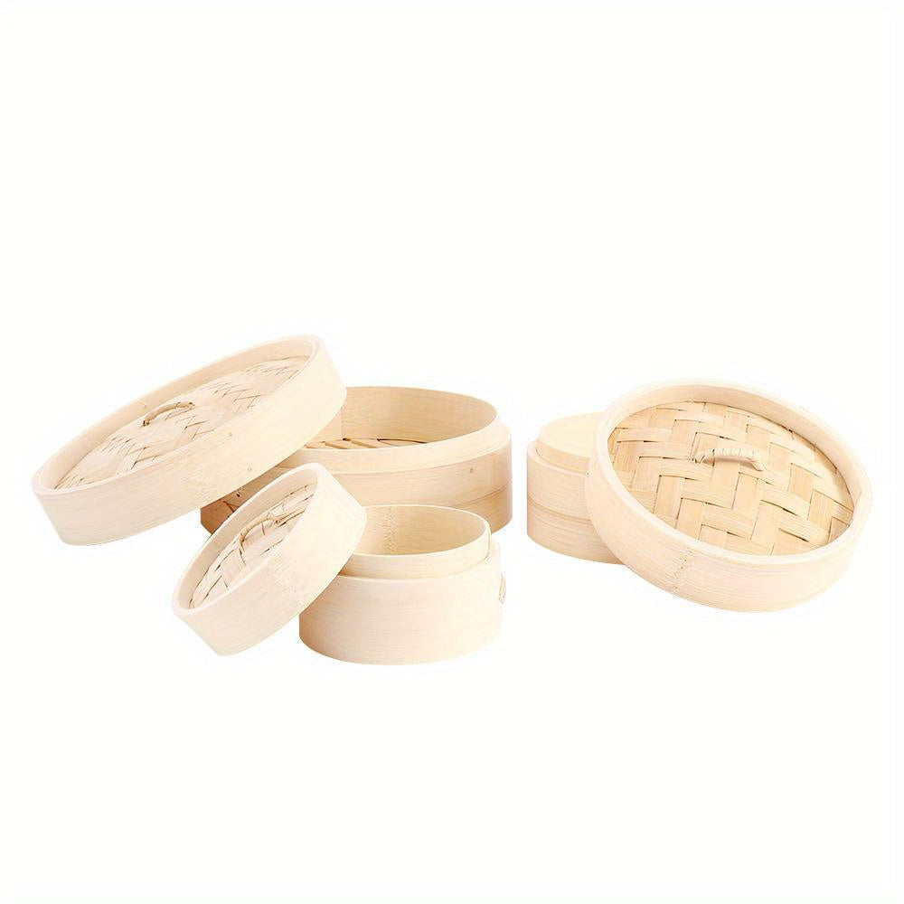 Bamboo Steamer Set With Lid - Eco-Friendly, Non-Stick, Wood Color, Ideal for Home and Restaurant Cooking