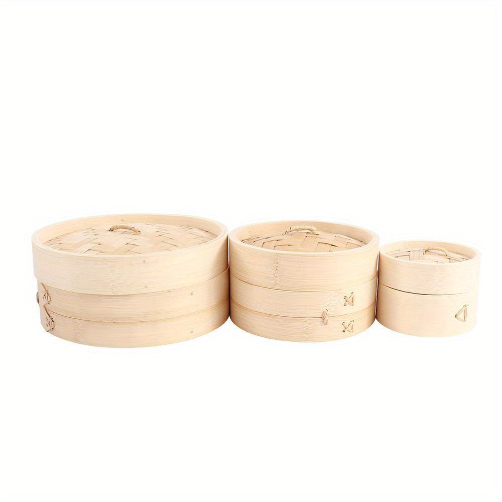 Bamboo Steamer Set With Lid - Eco-Friendly, Non-Stick, Wood Color, Ideal for Home and Restaurant Cooking