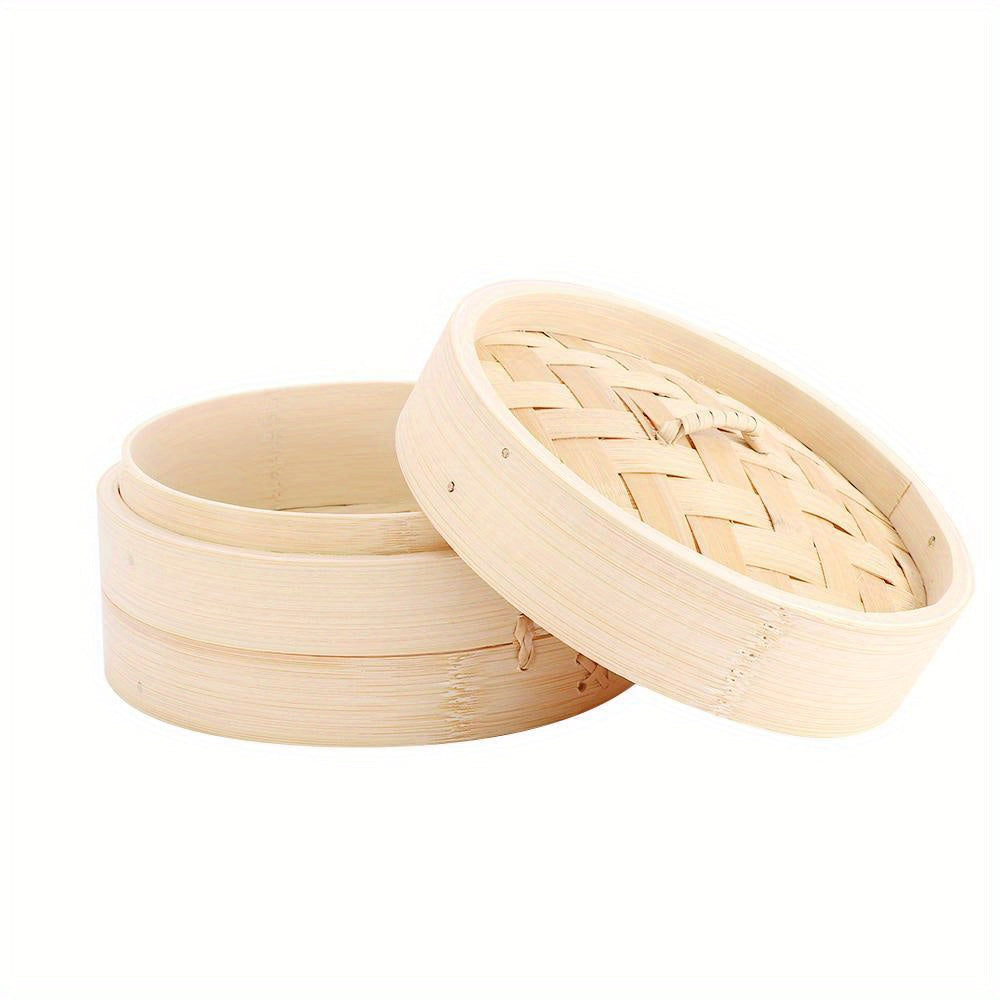 Bamboo Steamer Set With Lid - Eco-Friendly, Non-Stick, Wood Color, Ideal for Home and Restaurant Cooking