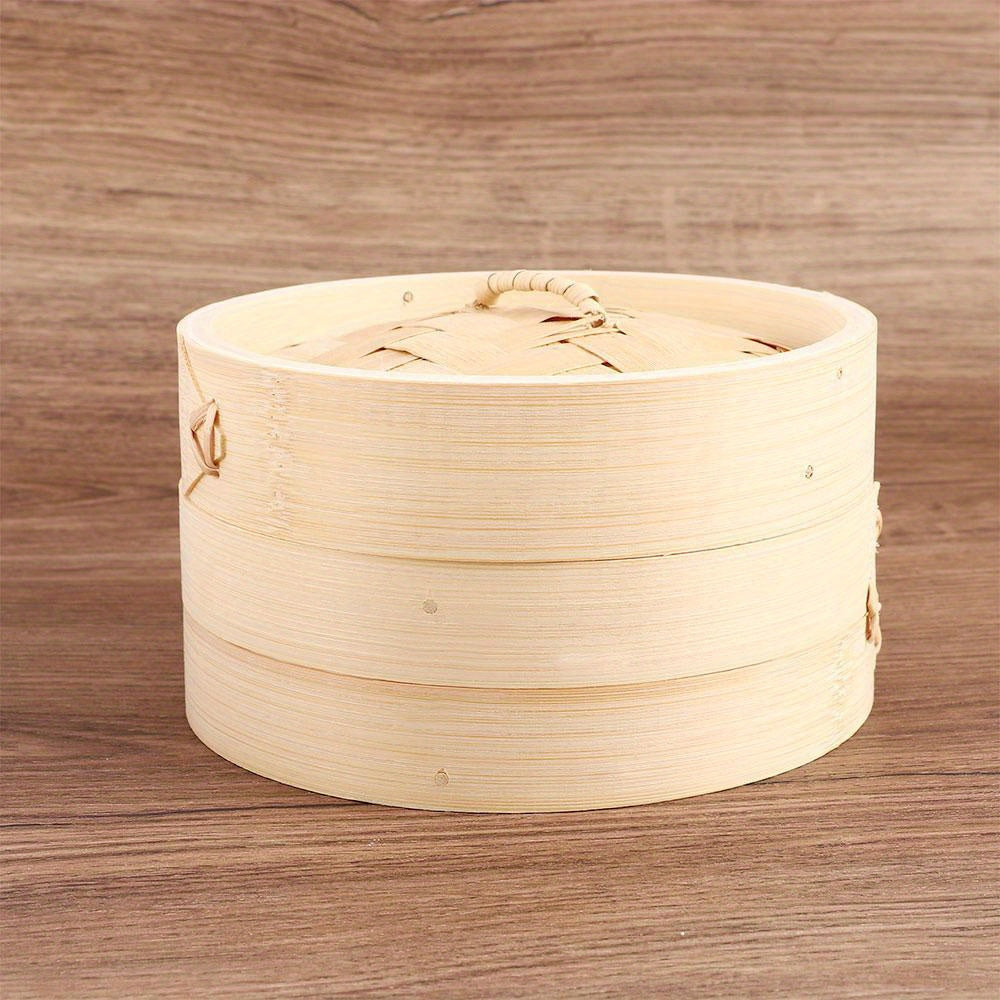 Bamboo Steamer Set With Lid - Eco-Friendly, Non-Stick, Wood Color, Ideal for Home and Restaurant Cooking