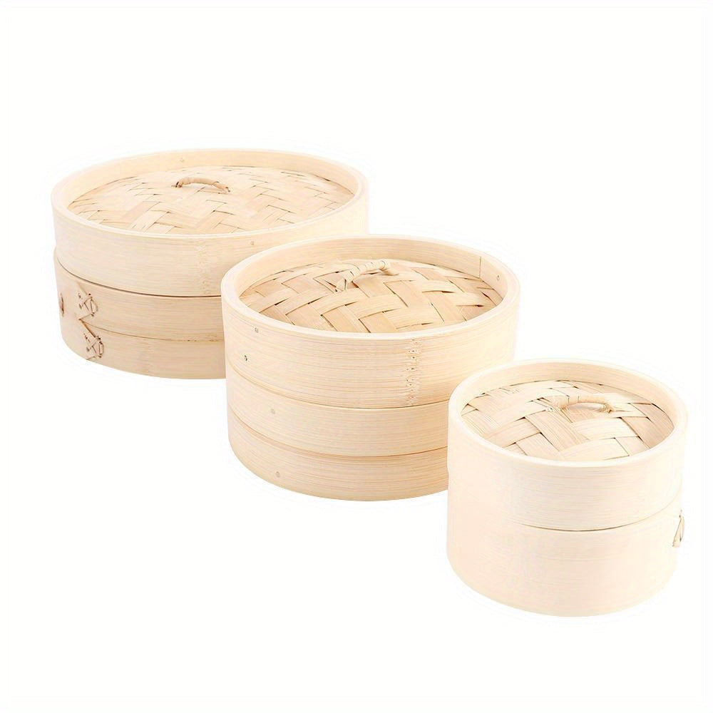 Bamboo Steamer Set With Lid - Eco-Friendly, Non-Stick, Wood Color, Ideal for Home and Restaurant Cooking