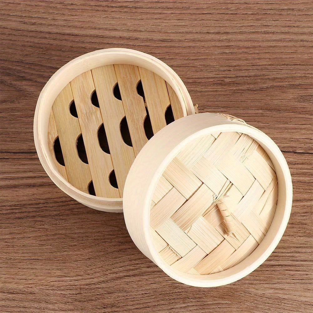 Bamboo Steamer Set With Lid - Eco-Friendly, Non-Stick, Wood Color, Ideal for Home and Restaurant Cooking