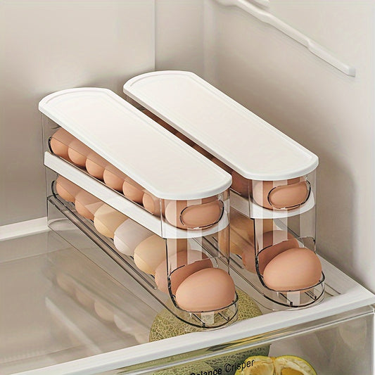 Durable plastic egg storage box for refrigerator side door saves space and is essential kitchen accessory.