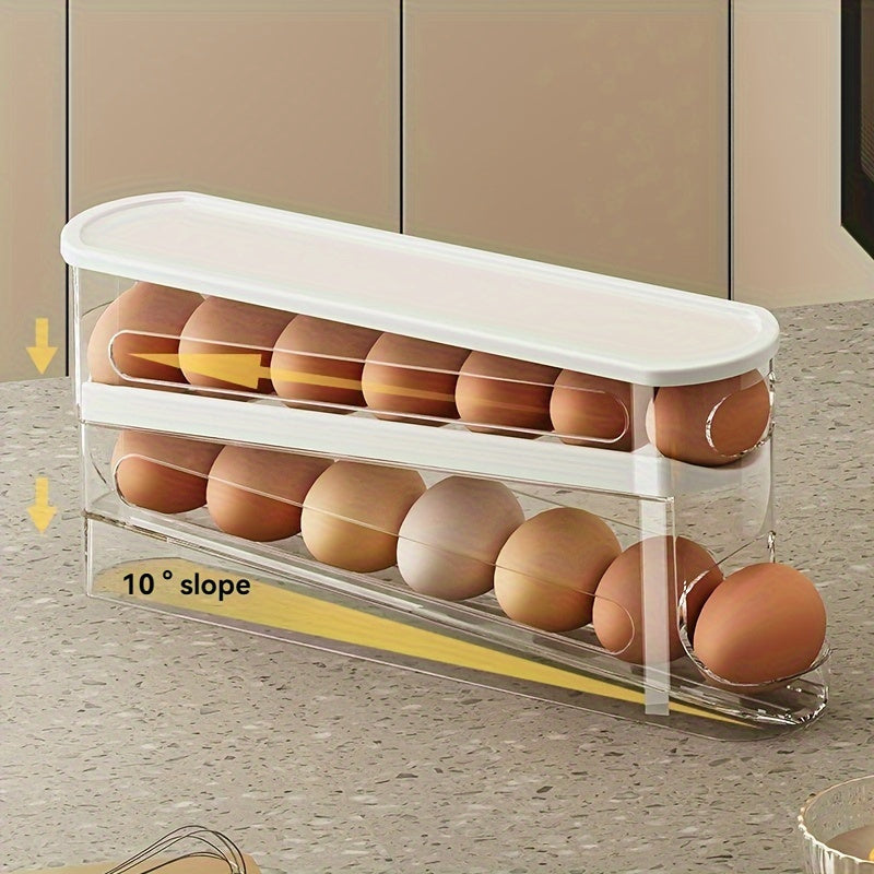 Durable plastic egg storage box for refrigerator side door saves space and is essential kitchen accessory.