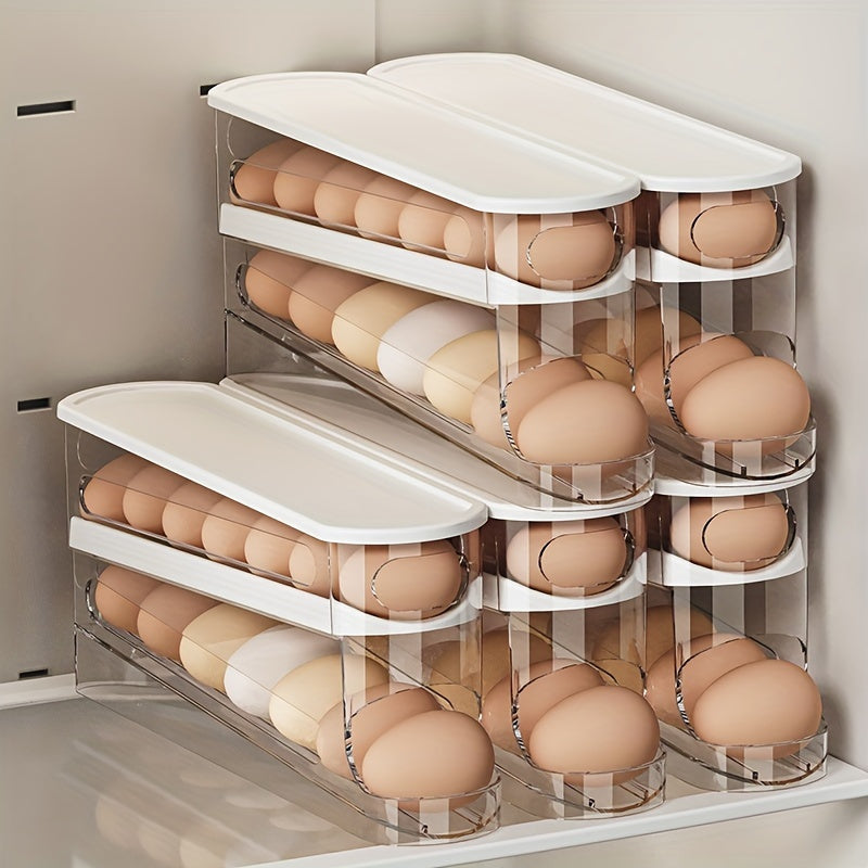 Durable plastic egg storage box for refrigerator side door saves space and is essential kitchen accessory.