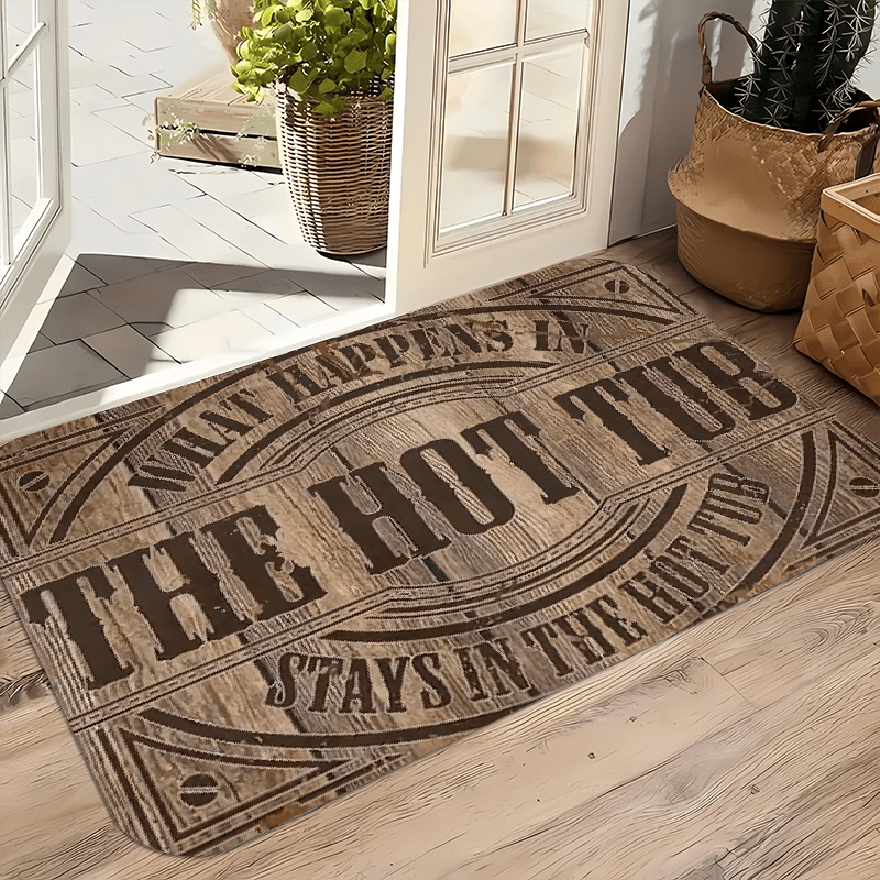 Polyester "The Hot Tub" Wood Grain Design Welcome Doormat - Non-Slip, Machine Washable, Stain and Water Resistant Indoor Flannel Mat, Durable and Fade Resistant