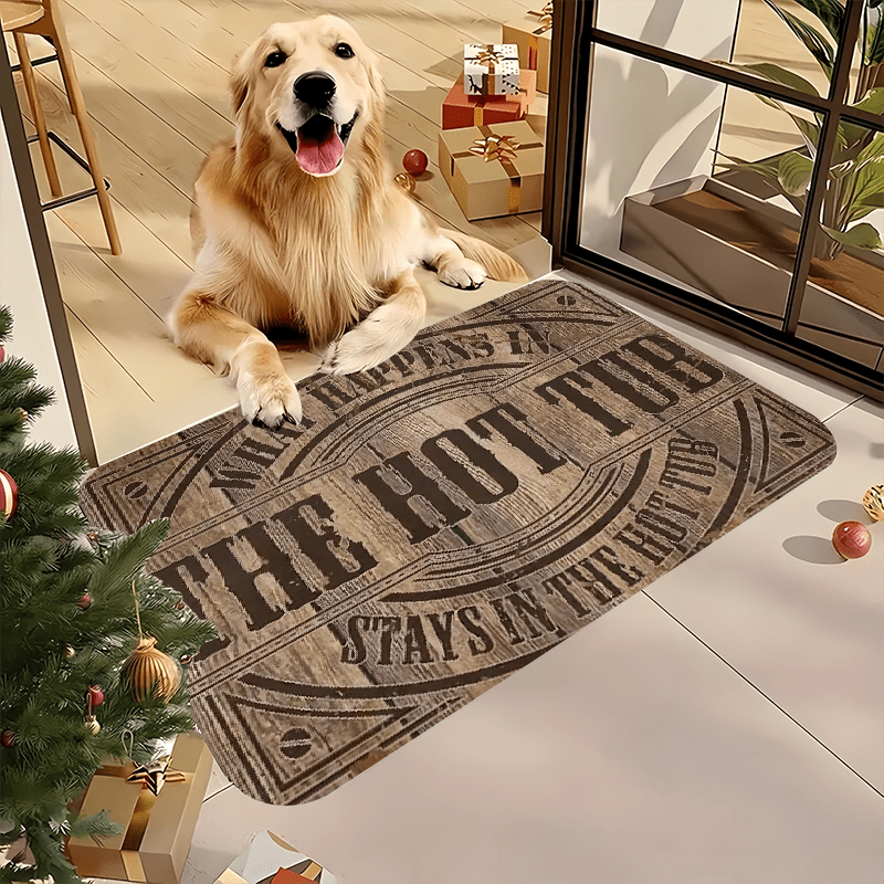 Polyester "The Hot Tub" Wood Grain Design Welcome Doormat - Non-Slip, Machine Washable, Stain and Water Resistant Indoor Flannel Mat, Durable and Fade Resistant