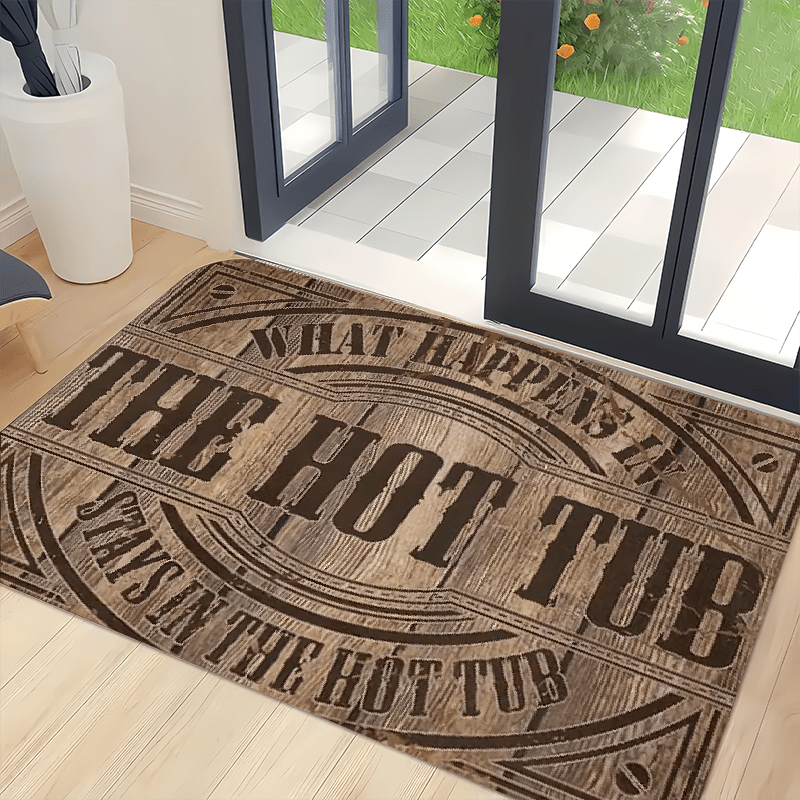 Polyester "The Hot Tub" Wood Grain Design Welcome Doormat - Non-Slip, Machine Washable, Stain and Water Resistant Indoor Flannel Mat, Durable and Fade Resistant