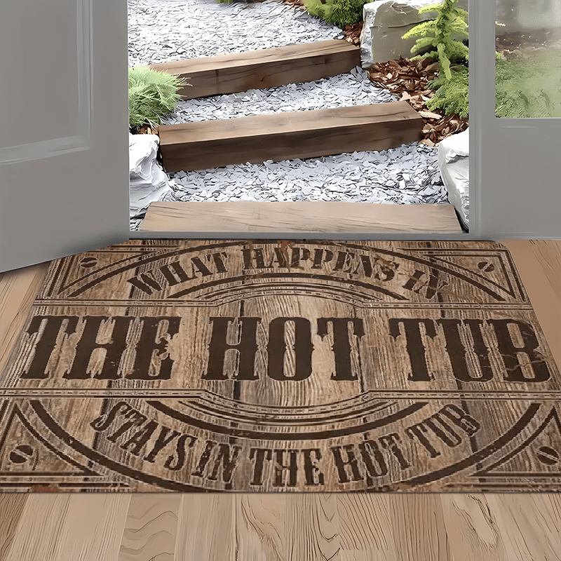 Polyester "The Hot Tub" Wood Grain Design Welcome Doormat - Non-Slip, Machine Washable, Stain and Water Resistant Indoor Flannel Mat, Durable and Fade Resistant