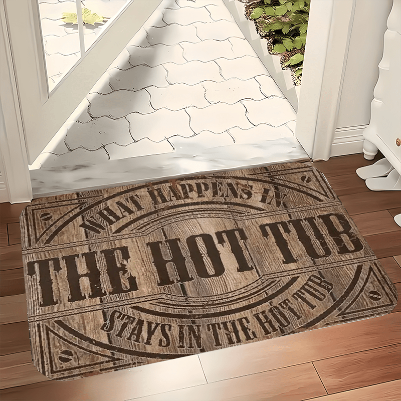 Polyester "The Hot Tub" Wood Grain Design Welcome Doormat - Non-Slip, Machine Washable, Stain and Water Resistant Indoor Flannel Mat, Durable and Fade Resistant