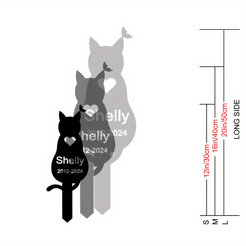 Custom Engraved Personalized Black Metal Cat Memorial Garden Stake - Heart Detail Pet Loss Tribute, Durable Iron Silhouette Grave Marker for Garden Decor.