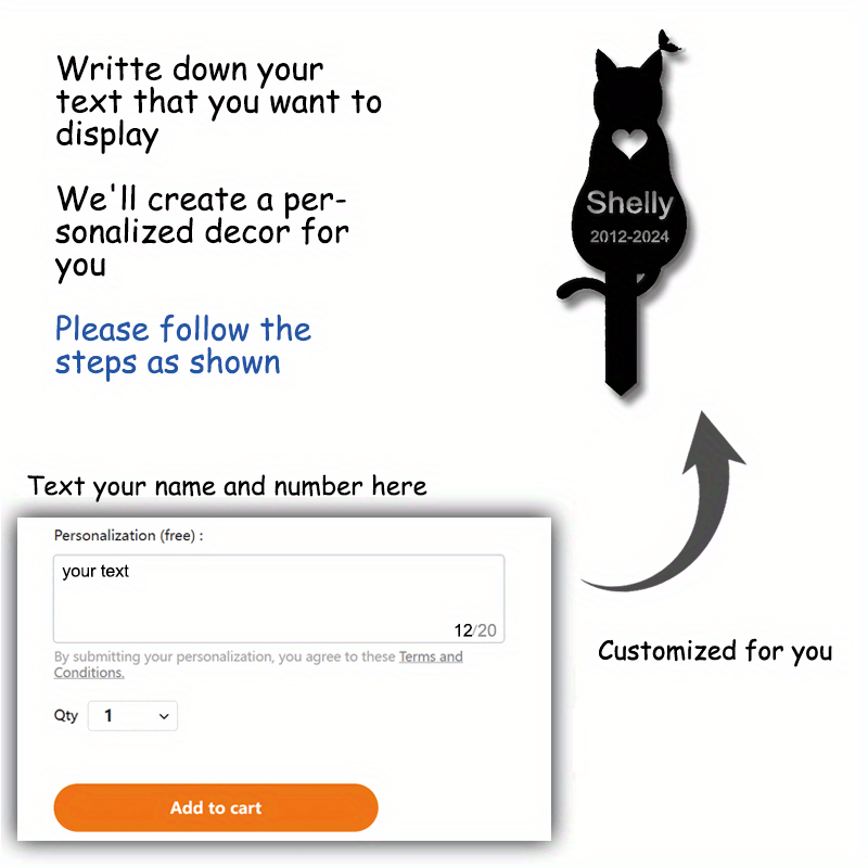 Custom Engraved Personalized Black Metal Cat Memorial Garden Stake - Heart Detail Pet Loss Tribute, Durable Iron Silhouette Grave Marker for Garden Decor.