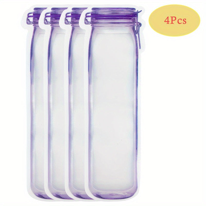 Reusable Mason Jar Zip Lock Bags - 4 Pack. Ideal for storing nuts, candy, cookies, snacks. BPA-free, freezer safe, vacuum sealed with clip-on closure. No electricity required. Great for multipurpose use.